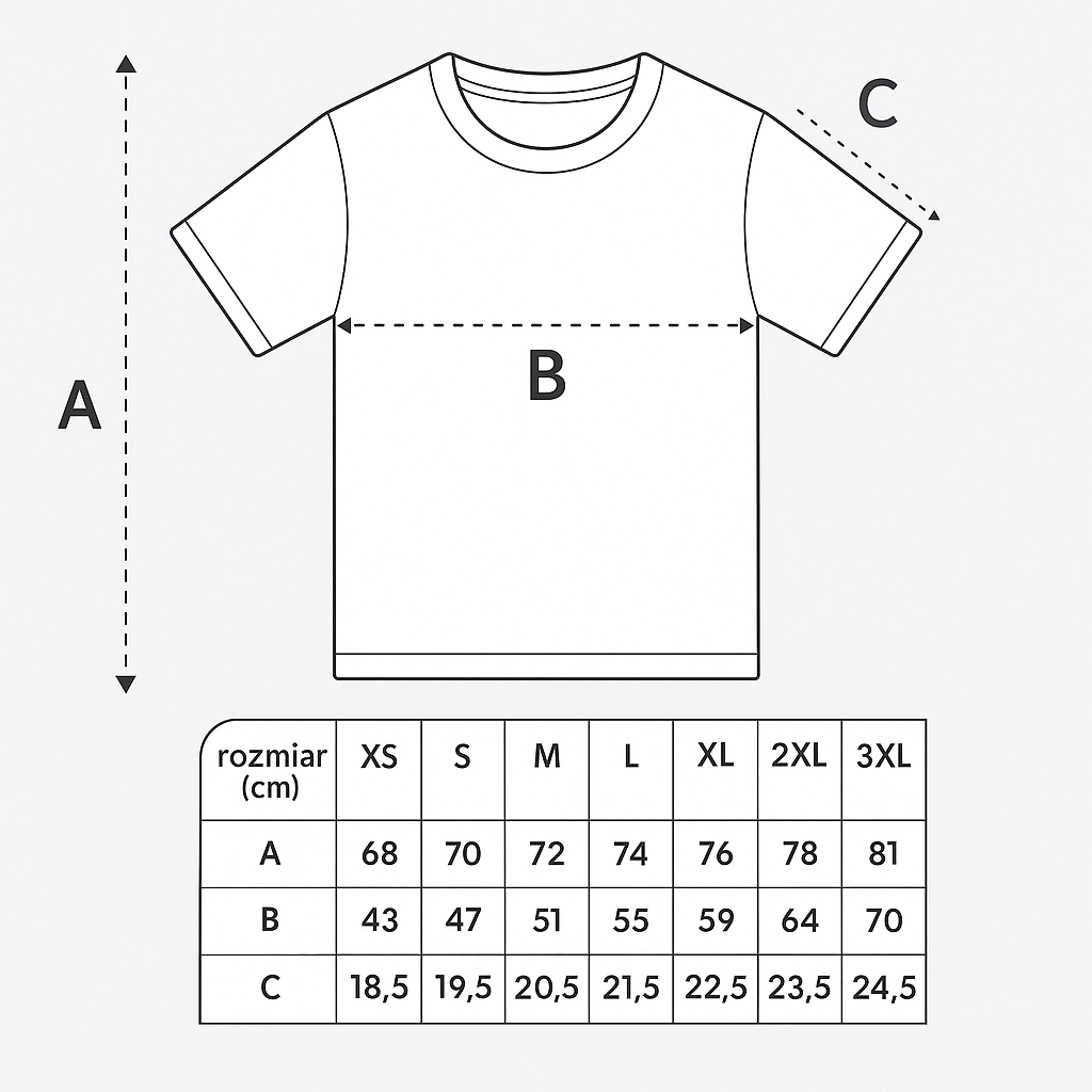 Tabela rozmiarów koszulek personalizowanych