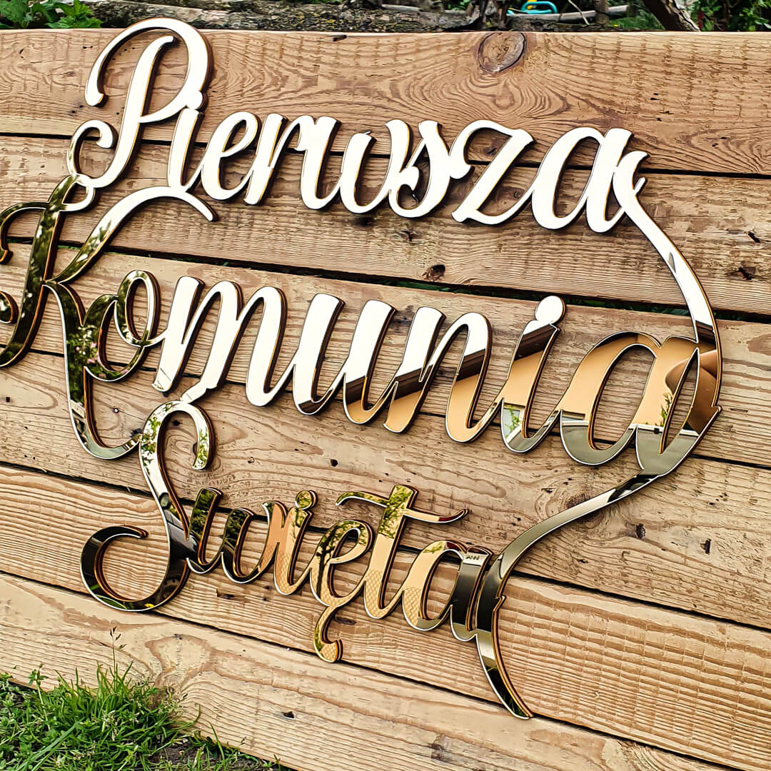 złoty napis na pierwszą komunię świętą